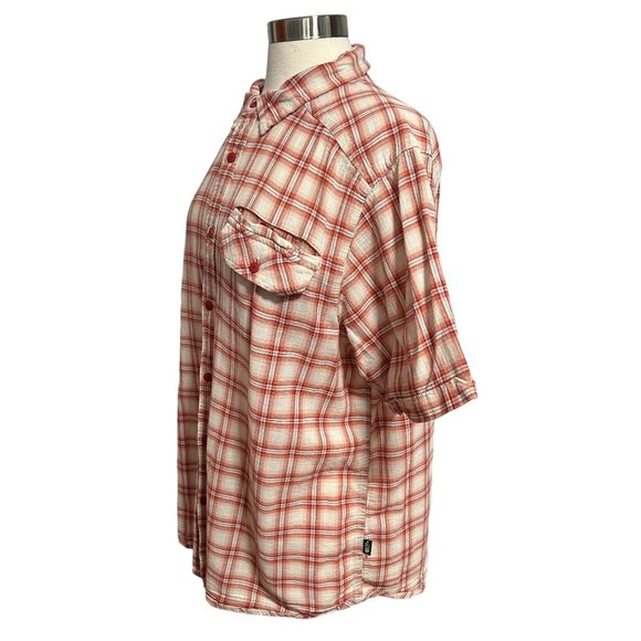 North Face Mens XL Red Plaid Check 100% Cotton Short Sleeve Button Up Shirt - Picture 5 of 12